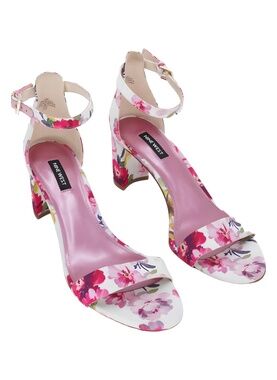 Nine West Pruce 2.8" Block Heel Sandals Pink Tea Party Floral Size 10M